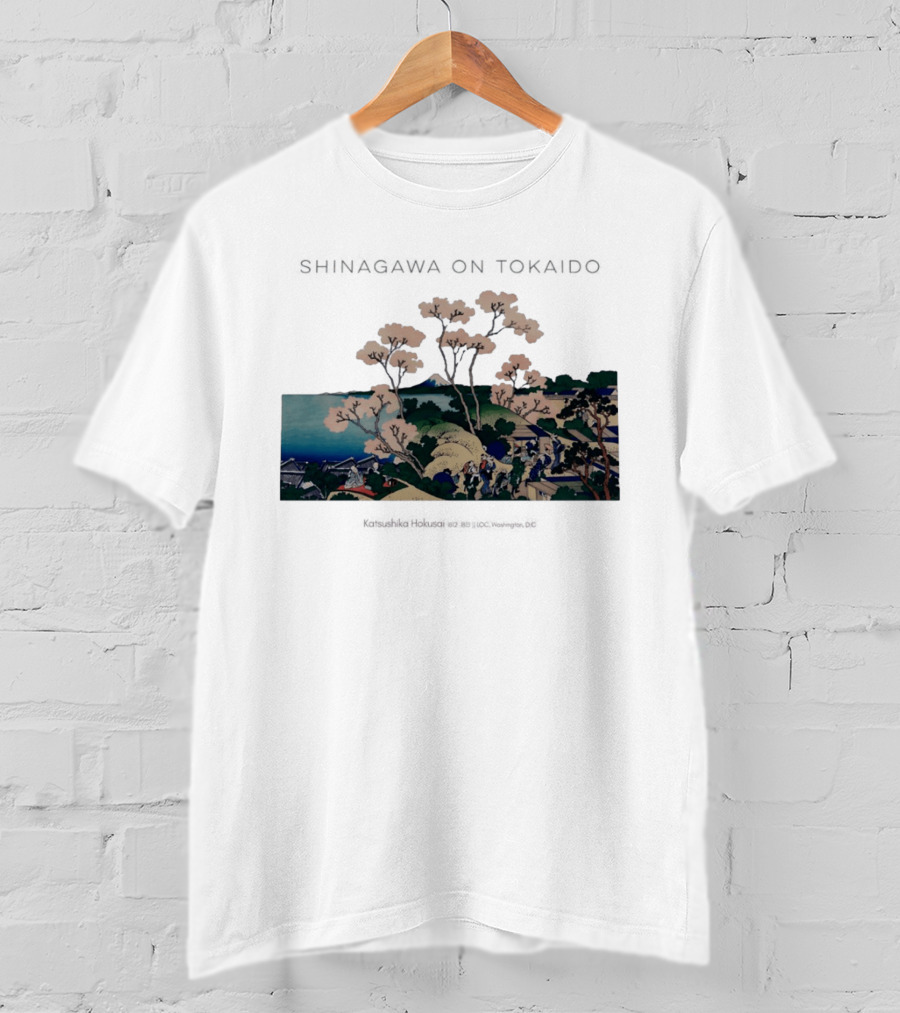 Shinagawa On Tokaido Katsushika Hokusai Cherry Blossoms And Travelers In Edo Period Japan T-Shirt