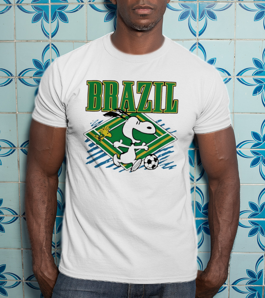 Brazil Soccer Snoopy Woodstock Peanuts Characters Football T-Shirt