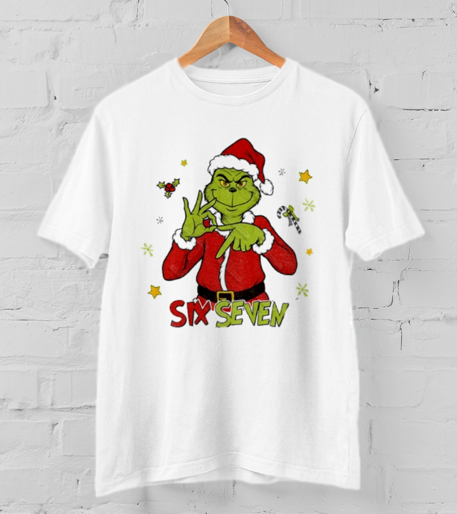 Grinch Santa Six Seven 6 7 Meme Christmas Stars Candy Cane T-Shirt