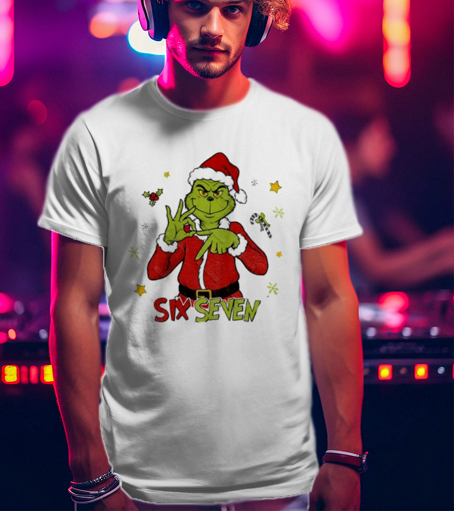 Grinch Santa Six Seven 6 7 Meme Christmas Stars Candy Cane T-Shirt