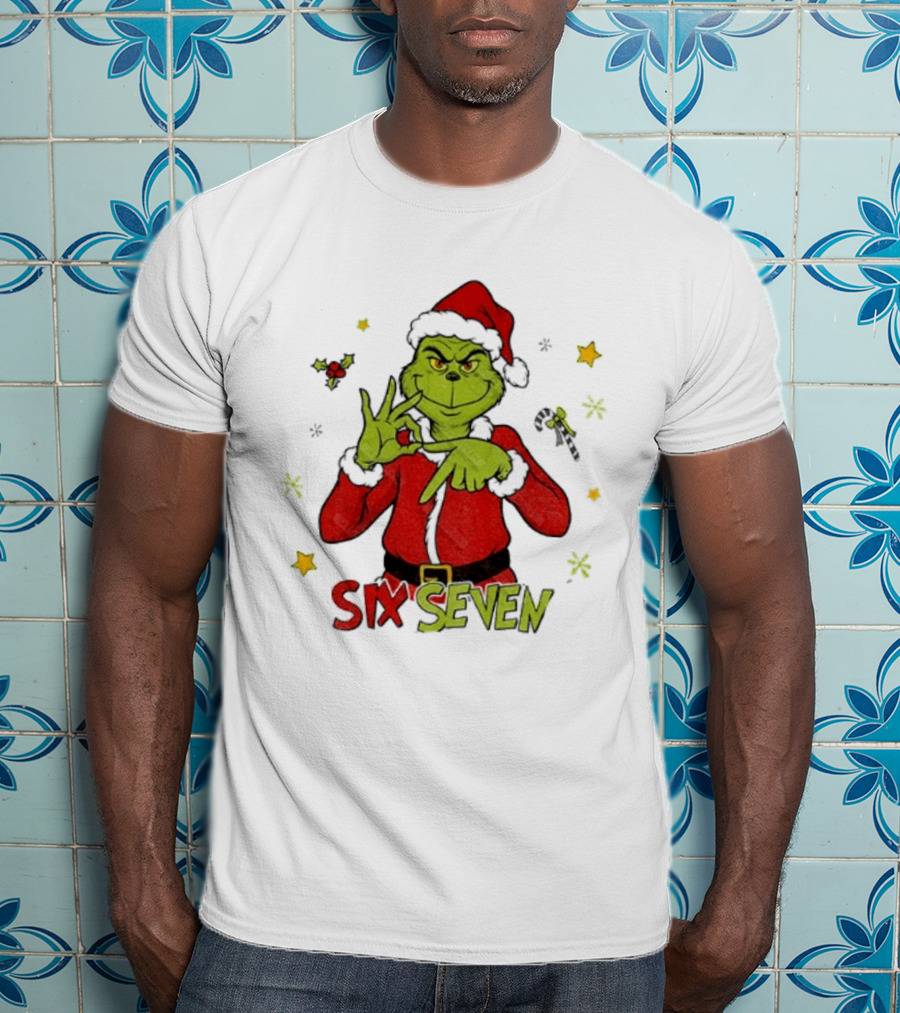 Grinch Santa Six Seven 6 7 Meme Christmas Stars Candy Cane T-Shirt