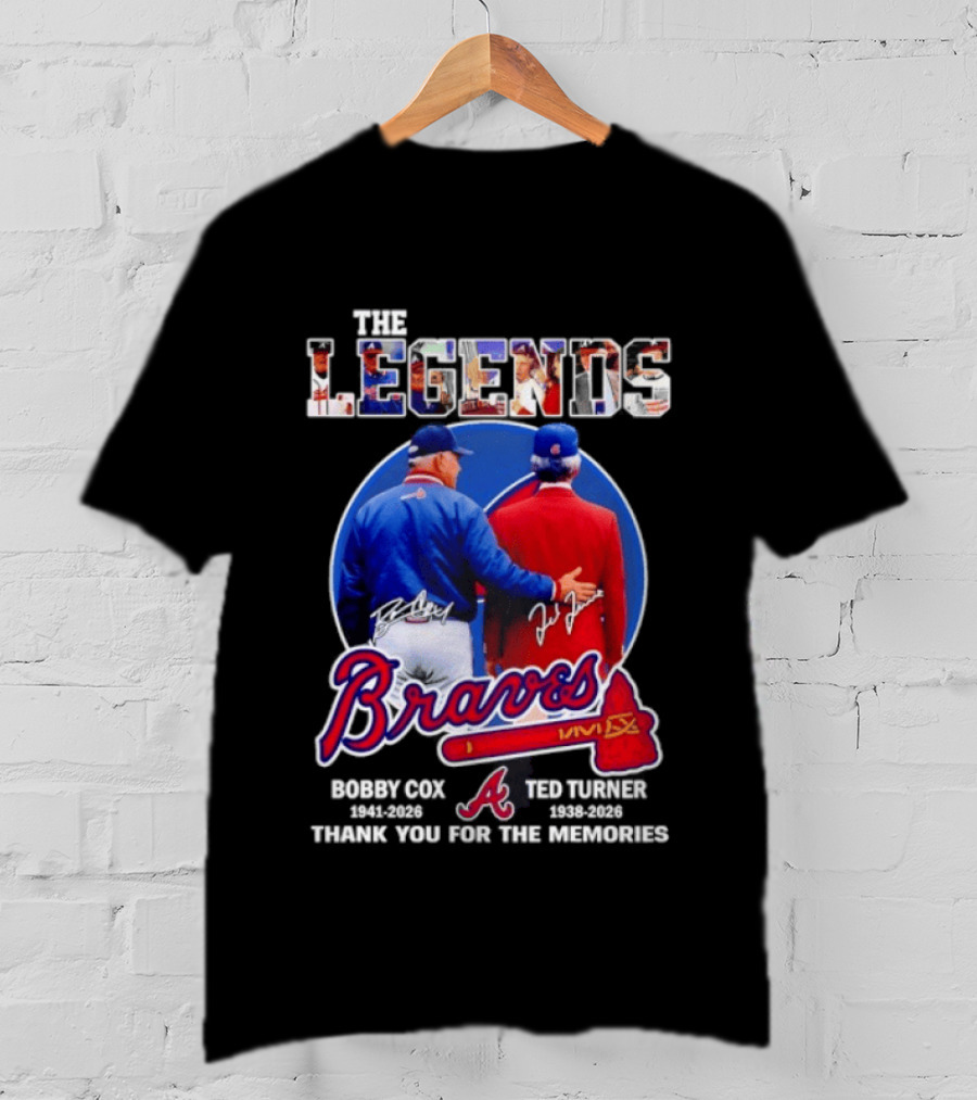 Bobby Cox Ted Turner Atlanta Braves Legends Thank You For The Memories Signatures T-Shirt