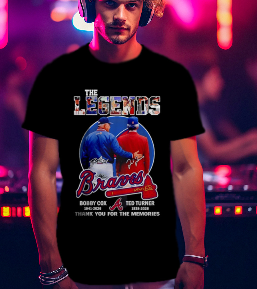 Bobby Cox Ted Turner Atlanta Braves Legends Thank You For The Memories Signatures T-Shirt