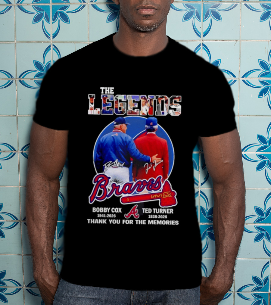 Bobby Cox Ted Turner Atlanta Braves Legends Thank You For The Memories Signatures T-Shirt