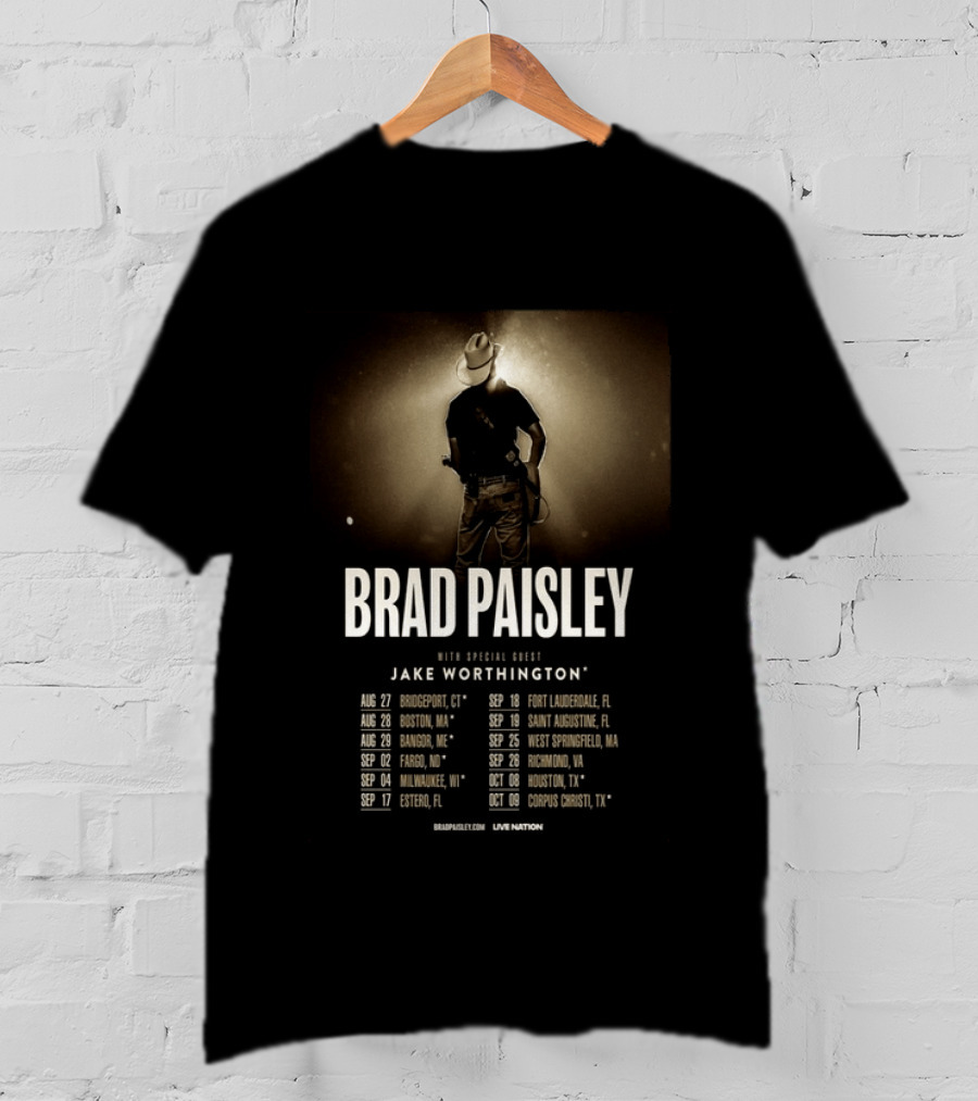 Brad Paisley 2026 Tour Dates With Jake Worthington Guest Performance T-Shirt