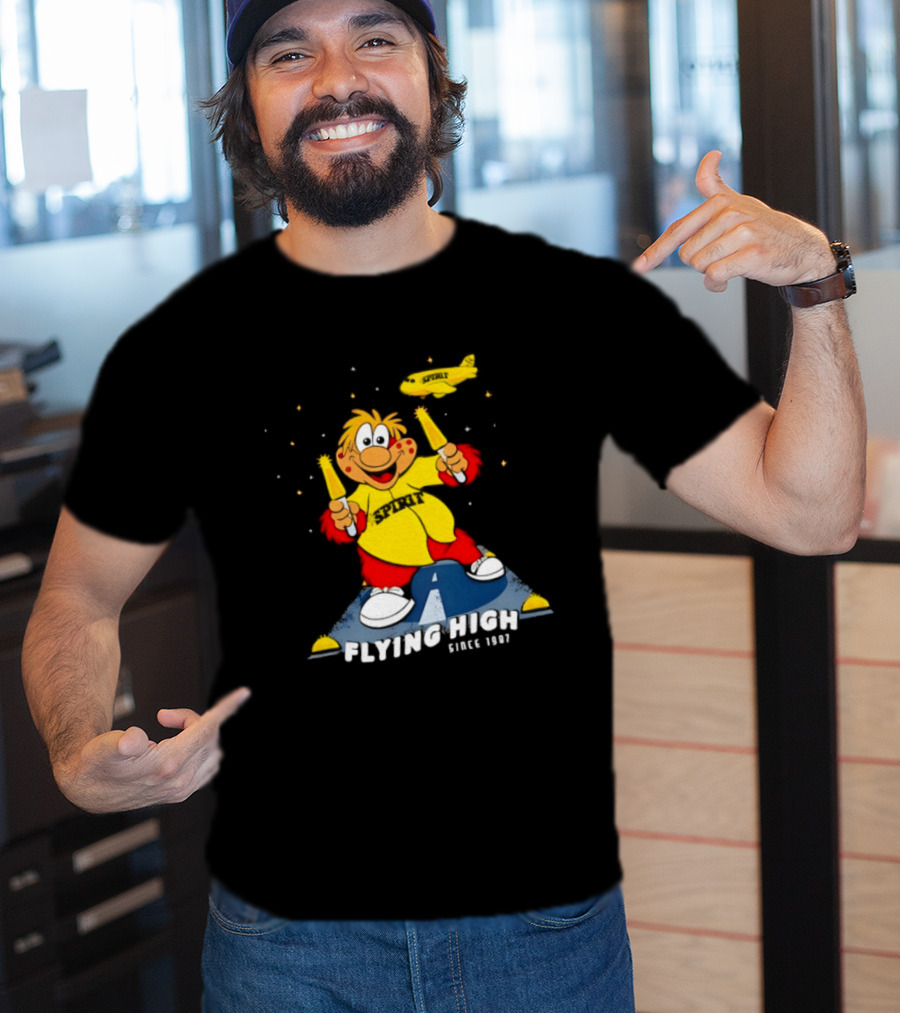Inland Empire 66ers Baseball Mascot Celebrating Flying High Since 1987 With Spirit Airlines Memorabilia T-Shirt