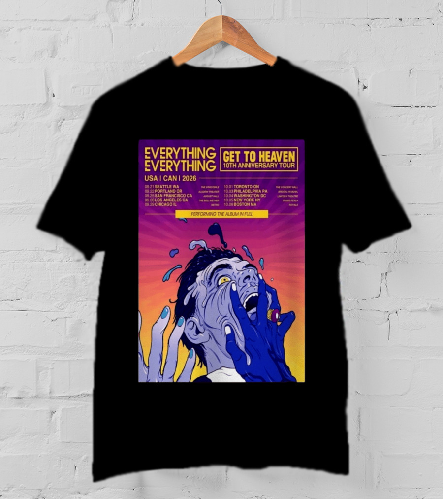 Everything Everything Get To Heaven 10th Anniversary Tour 2026 USA Canada Dates T-Shirt