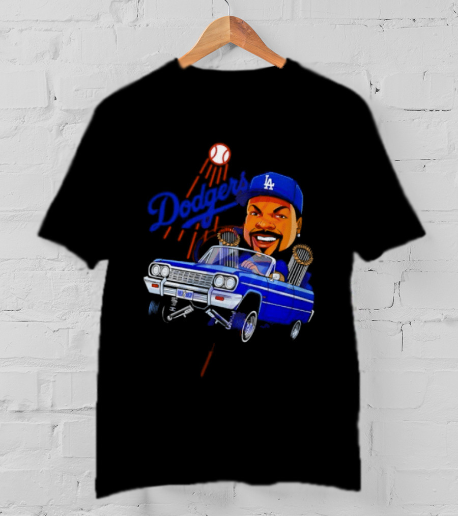 Ice Cube Cartoon Driving Lowrider Los Angeles Dodgers Baseball T-Shirt