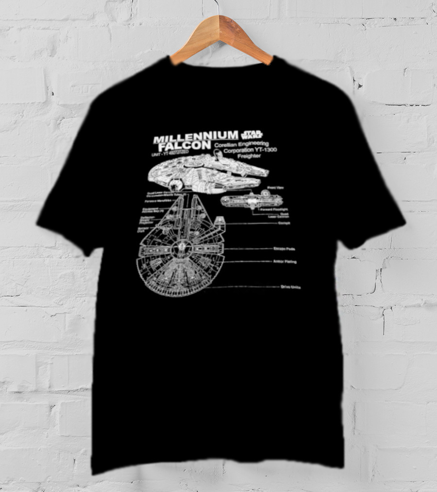 Millennium Falcon Star Wars Corellian Engineering Corporation Blueprint Diagram T-Shirt