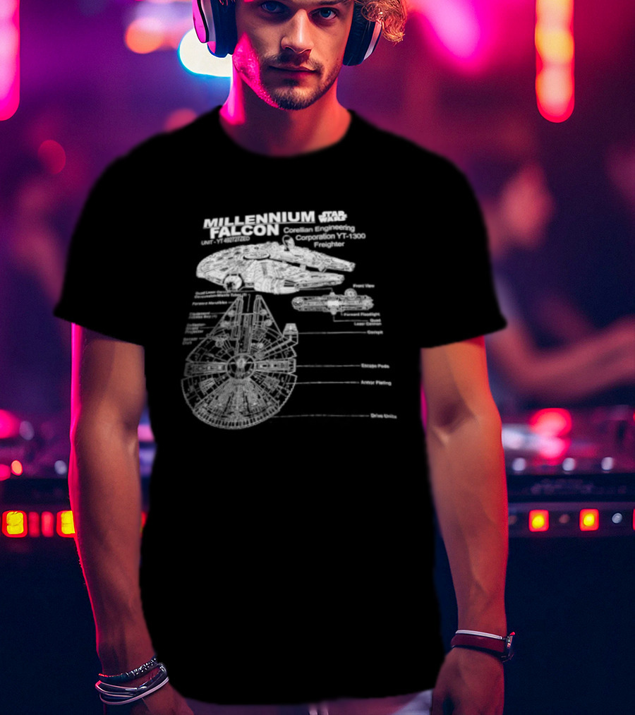 Millennium Falcon Star Wars Corellian Engineering Corporation Blueprint Diagram T-Shirt