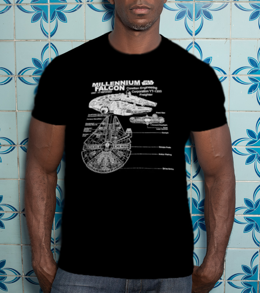 Millennium Falcon Star Wars Corellian Engineering Corporation Blueprint Diagram T-Shirt