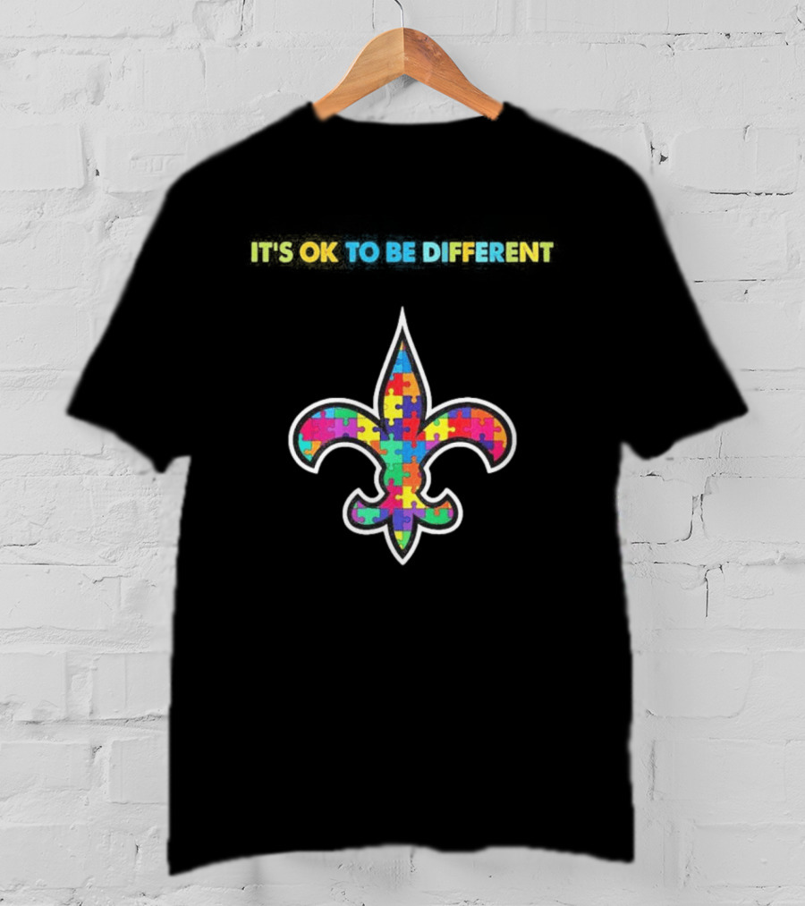 New Orleans Saints Autism Awareness It's OK To Be Different Puzzle Fleur De Lis T-Shirt