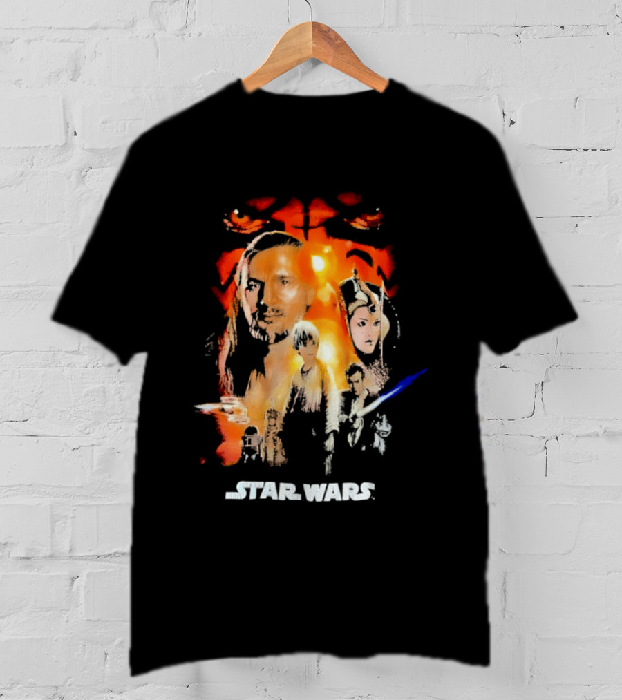 Star Wars The Phantom Menace Movie Characters And Lightsaber T-Shirt