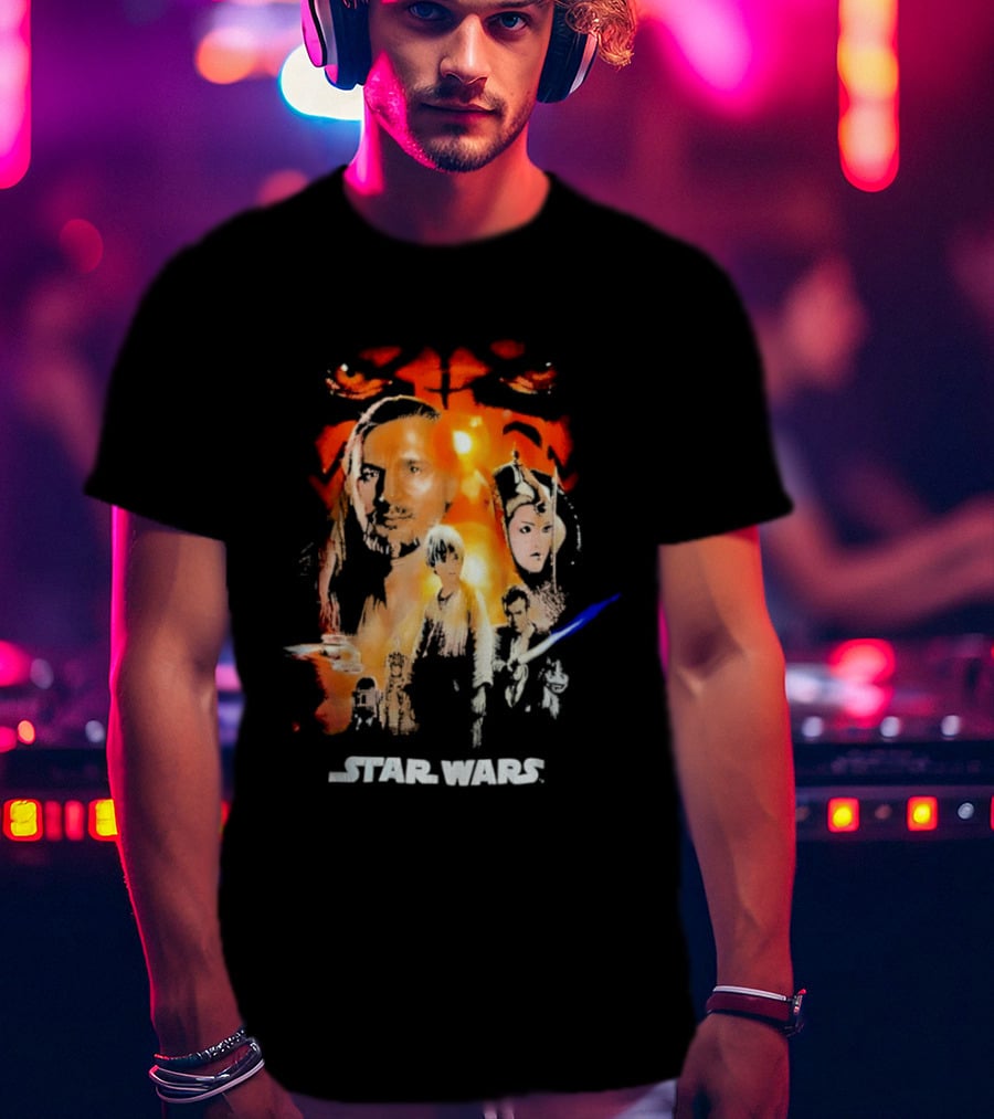 Star Wars The Phantom Menace Movie Characters And Lightsaber T-Shirt