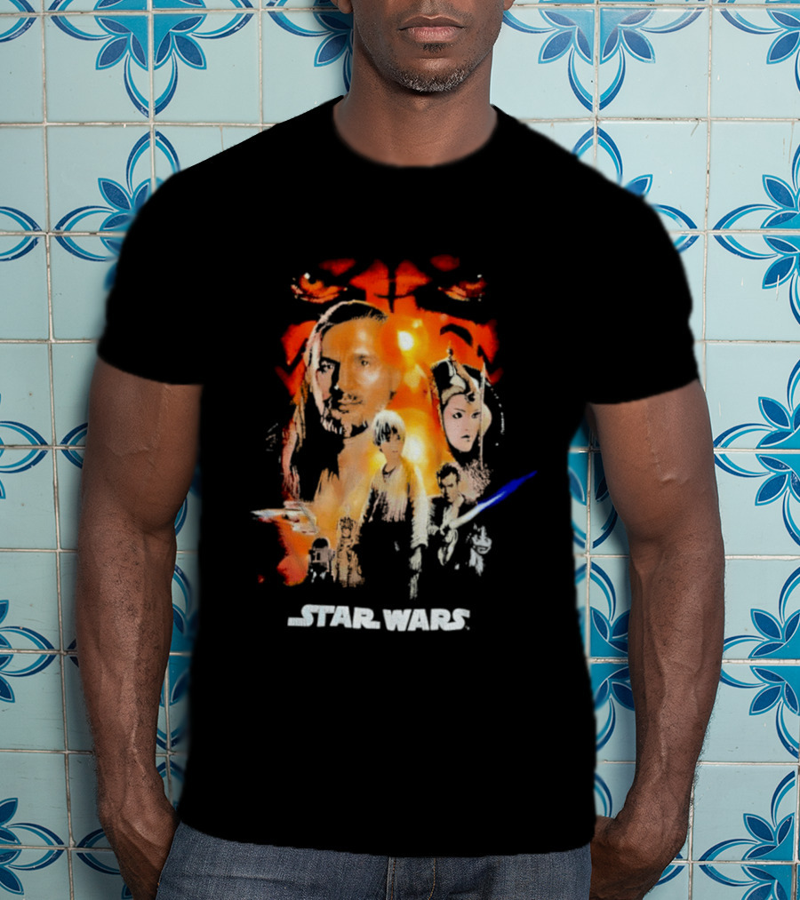 Star Wars The Phantom Menace Movie Characters And Lightsaber T-Shirt
