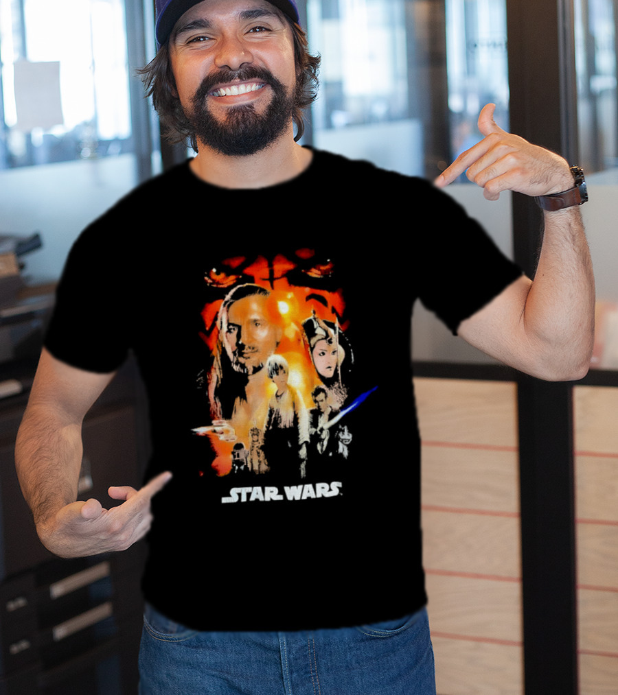 Star Wars The Phantom Menace Movie Characters And Lightsaber T-Shirt