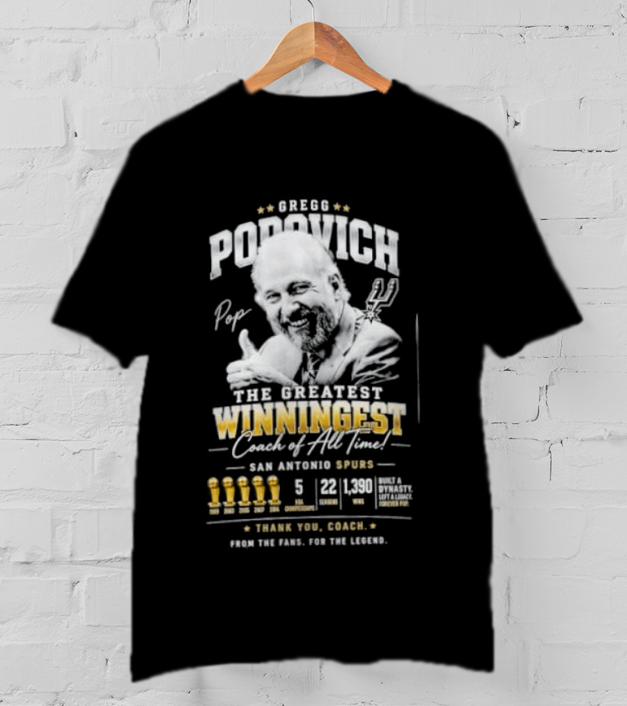Gregg Popovich San Antonio Spurs Championship Coach Winningest Thank You Coach T-Shirt
