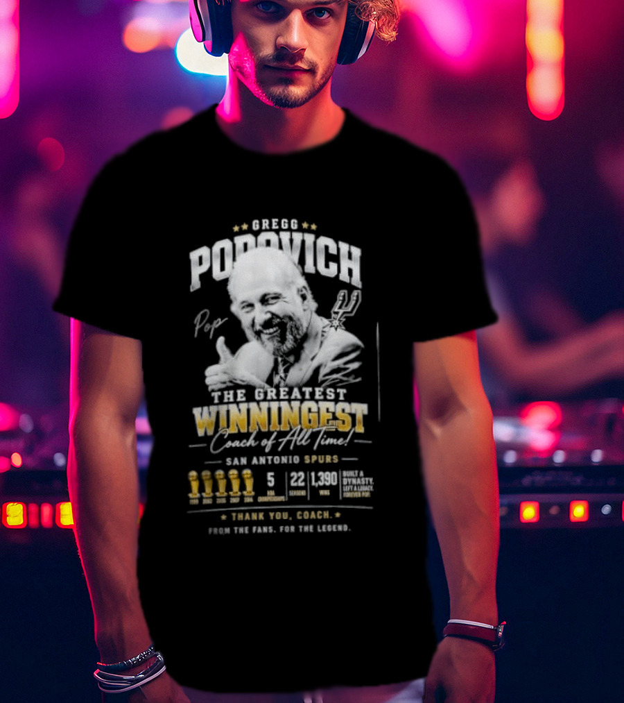 Gregg Popovich San Antonio Spurs Championship Coach Winningest Thank You Coach T-Shirt