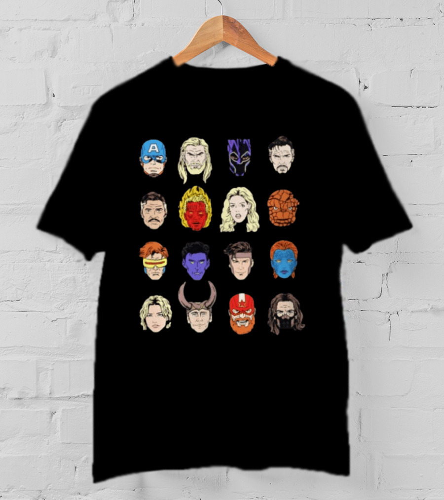 Heroes Assemble Big Head Iconic Characters Collage T-Shirt