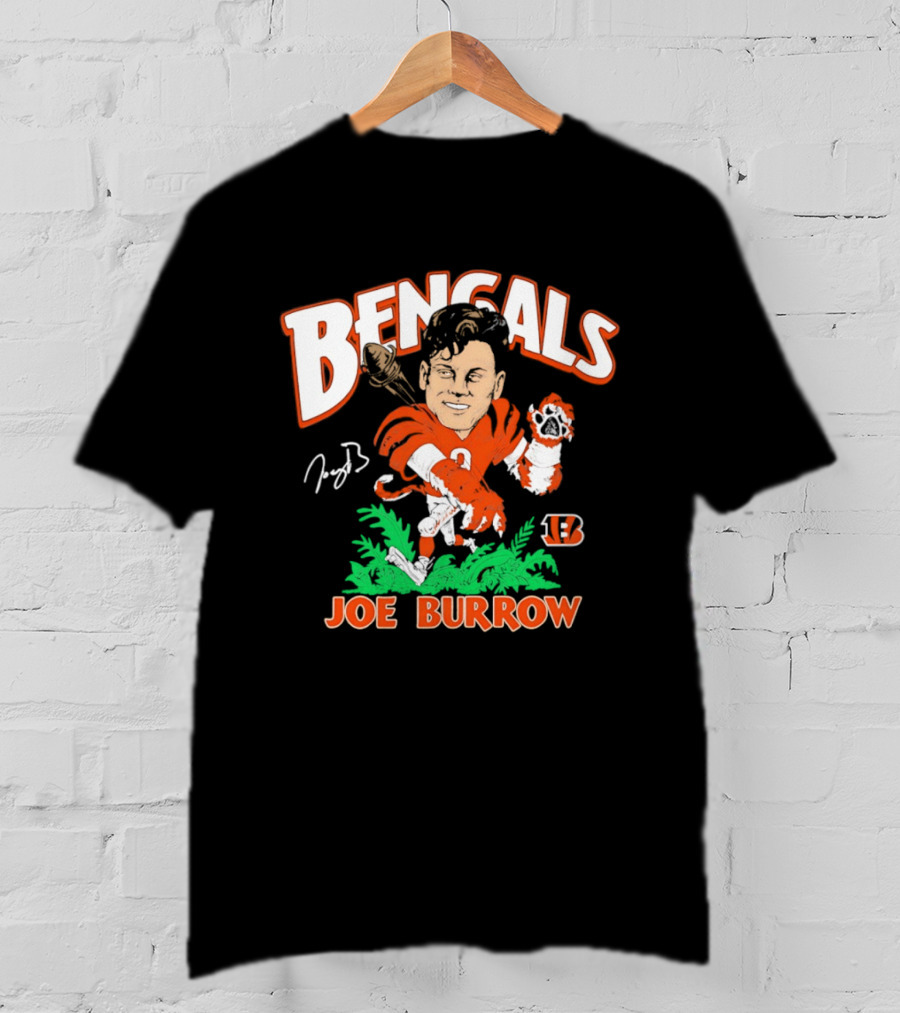 Bengals Joe Burrow Caricature Football T-Shirt