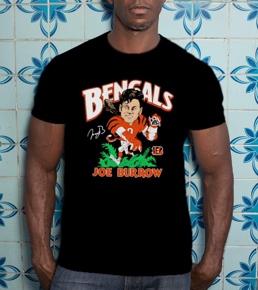 Bengals Joe Burrow Caricature Football T-Shirt