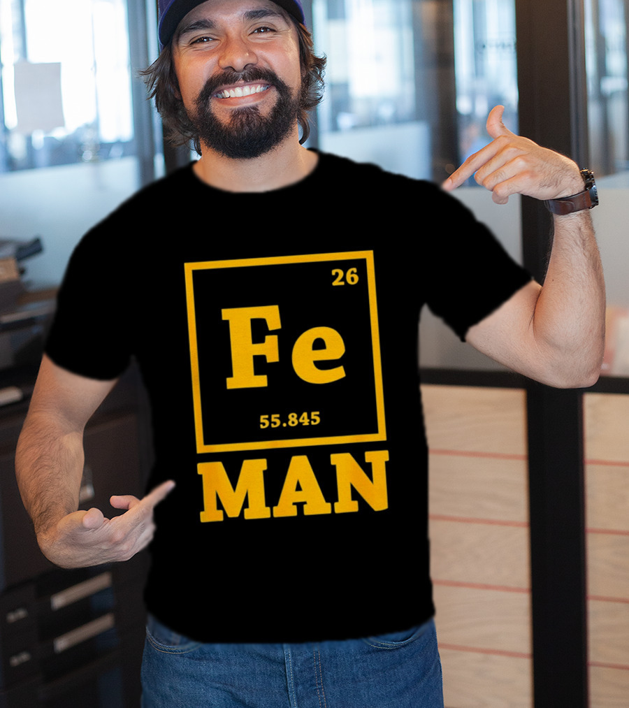 Fe 26 55.845 Periodic Chemistry Element Man T-Shirt
