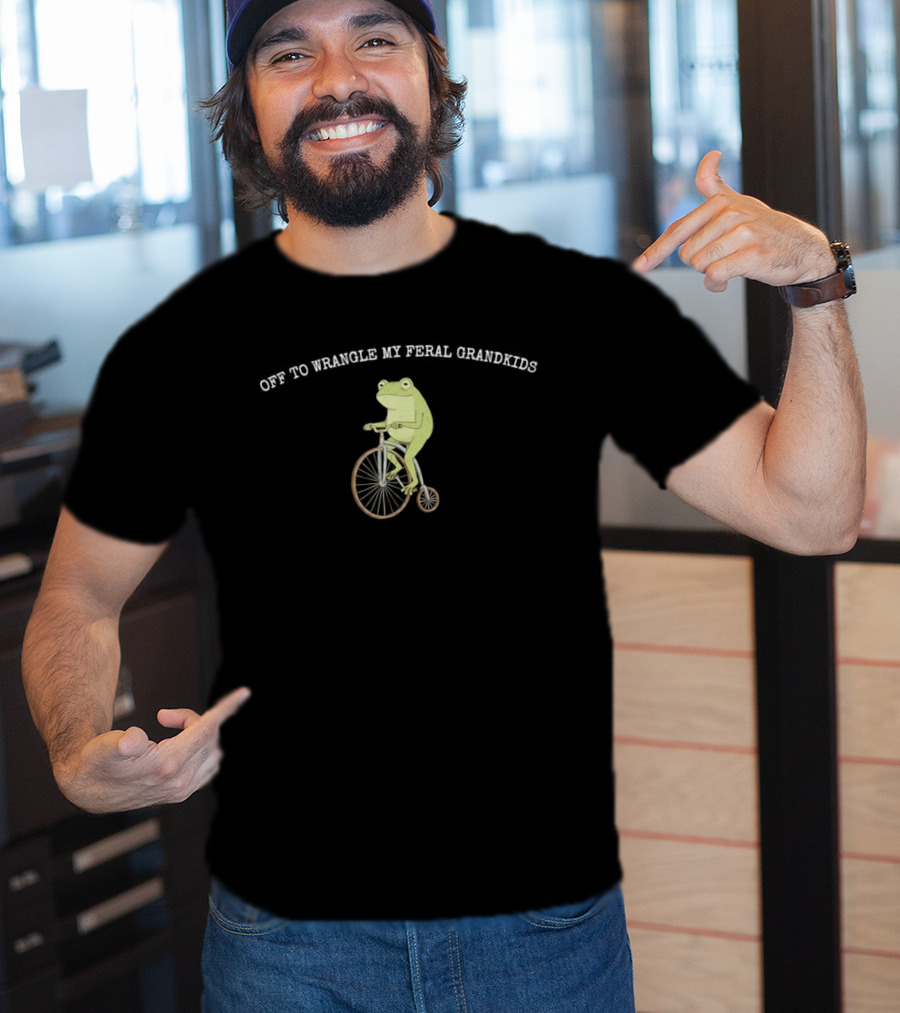 Frog Riding Bicycle Off To Wrangle My Feral Grandkids T-Shirt