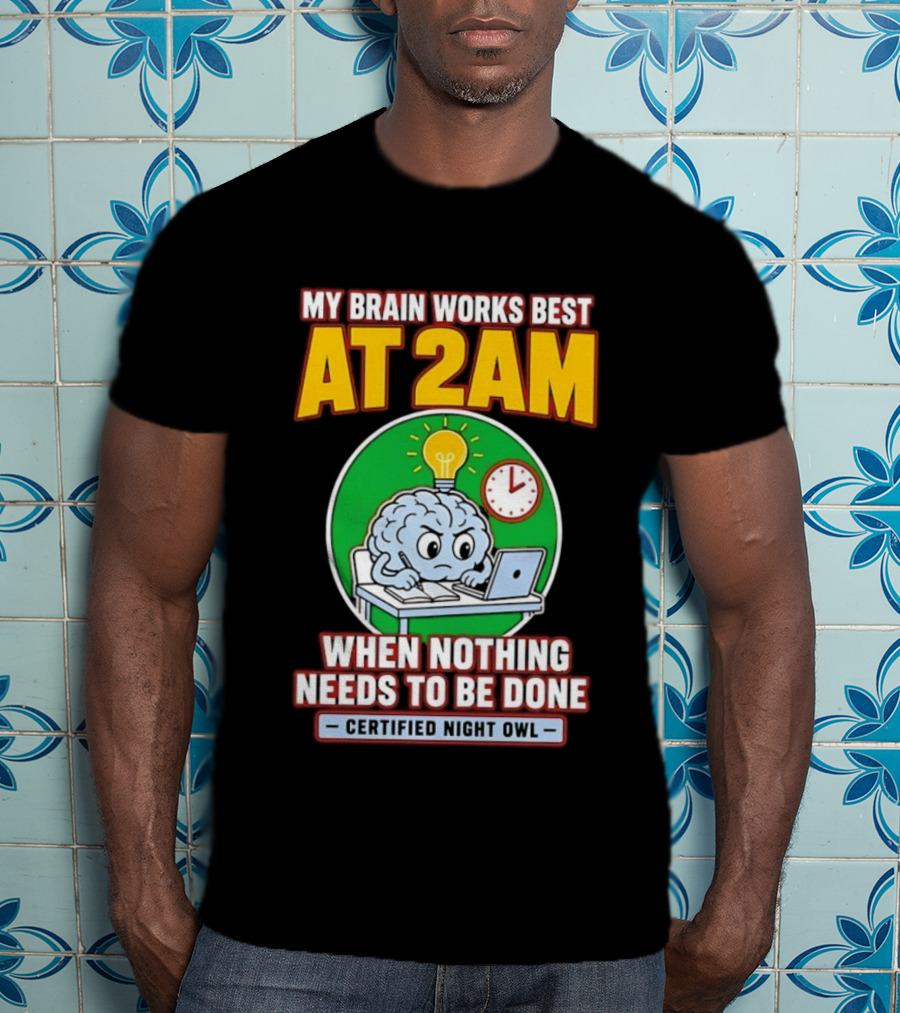 My Brain Works Best At 2am When Nothing Needs To Be Done Certified Night Owl T-Shirt