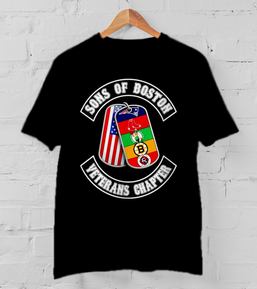 Boston Sports Patriots Red Sox Celtics Bruins Revolution Flags Dog Tags T-Shirt
