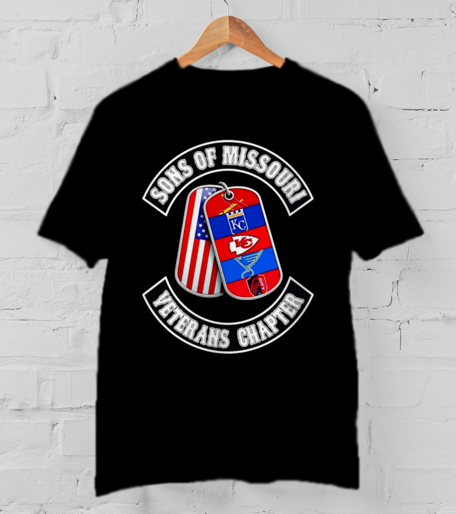 Sons Of Missouri Veterans Chapter Dog Tags KC Chiefs St. Louis Cardinals STL Blues USA Flag T-Shirt