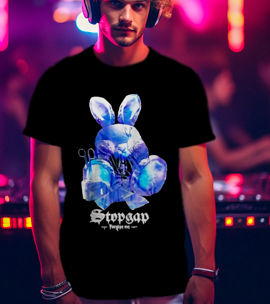 Stopgap Forgive Me Blue Bunny Plush With Scissors T-Shirt