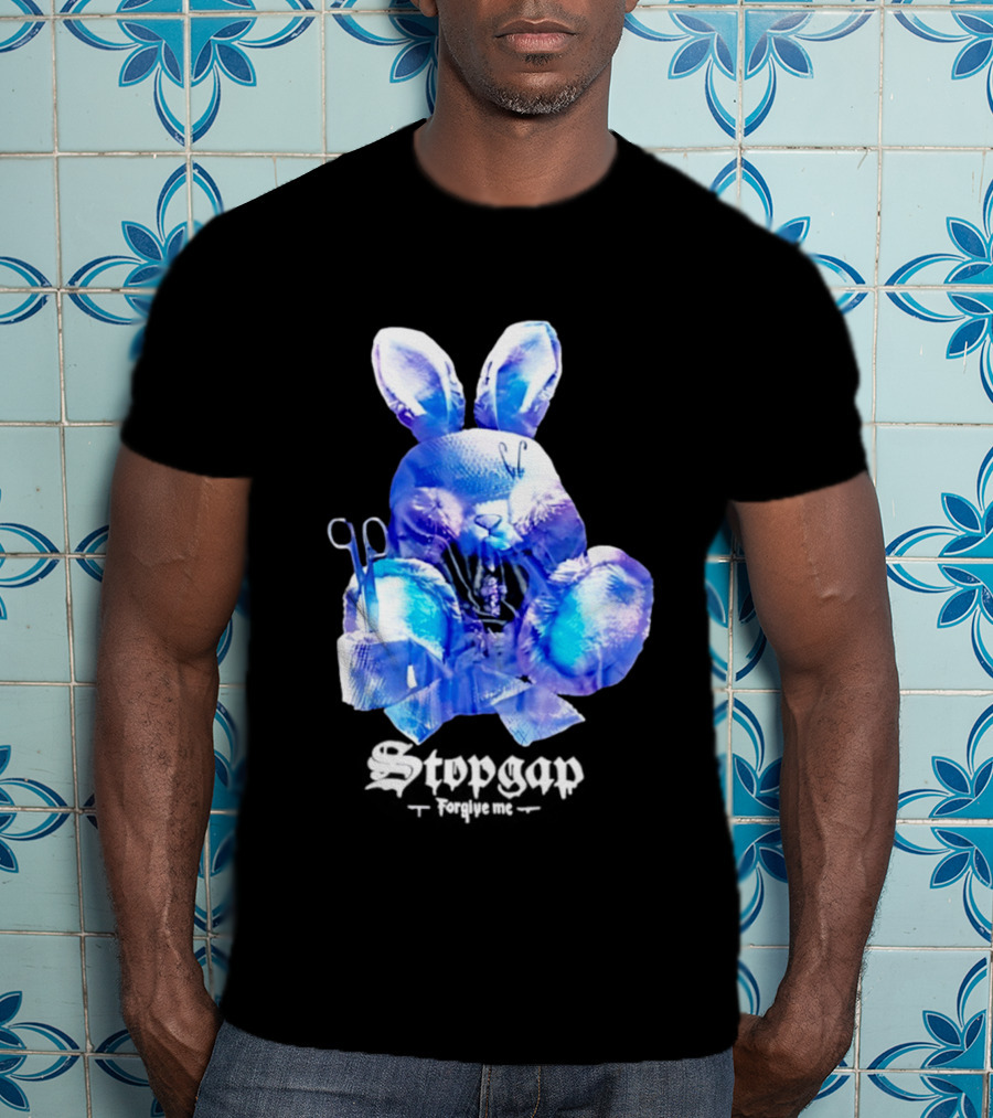 Stopgap Forgive Me Blue Bunny Plush With Scissors T-Shirt