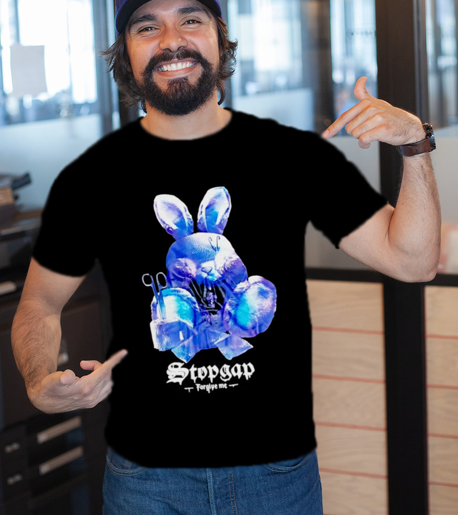 Stopgap Forgive Me Blue Bunny Plush With Scissors T-Shirt