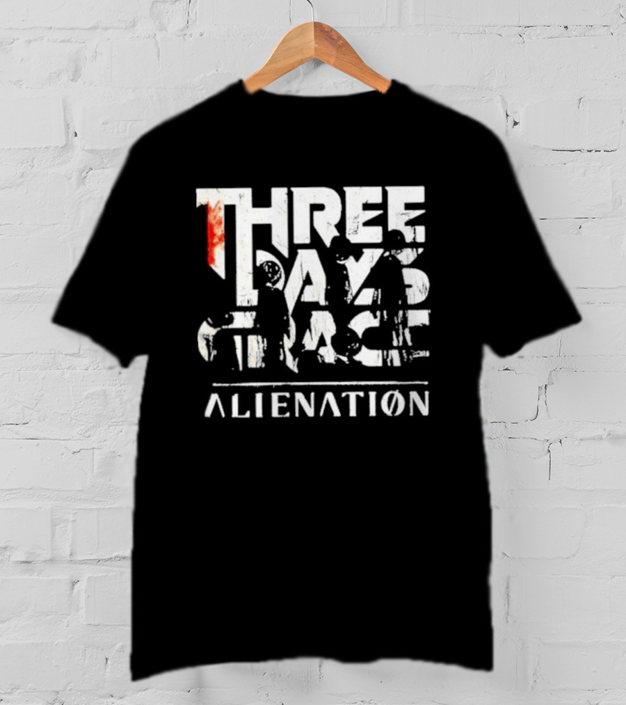 Three Days Grace Alienation Album Distressed White Gritty Logo Red Accent T-Shirt