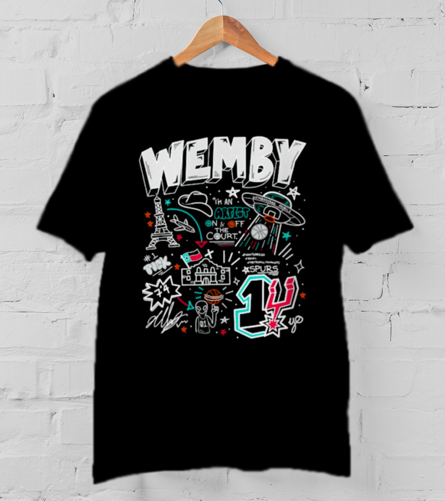 Wemby Victor Wembanyama Artist On Off Court Spurs #1 Eiffel Tower Alien Spaceship T-Shirt