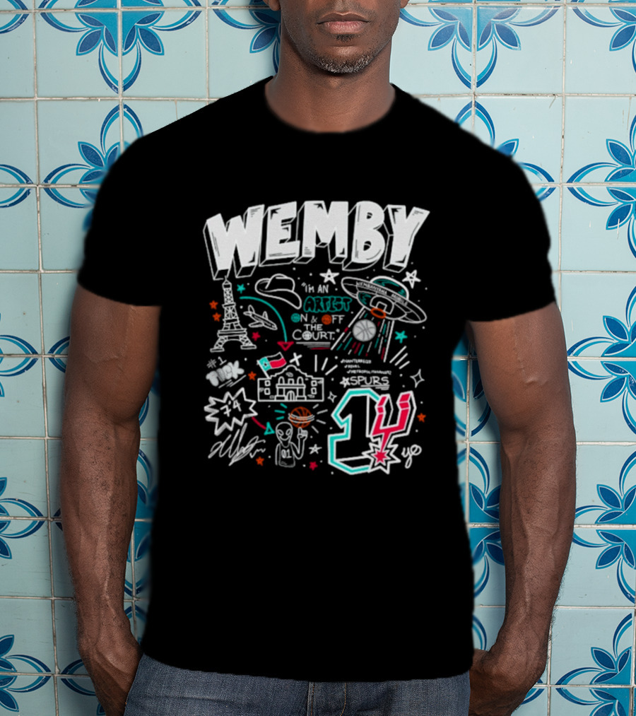 Wemby Victor Wembanyama Artist On Off Court Spurs #1 Eiffel Tower Alien Spaceship T-Shirt