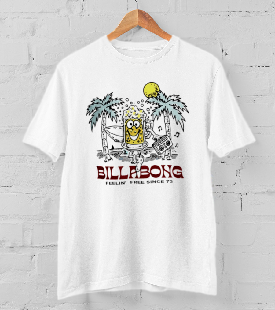 Billabong Feelin Free Since 73 Beer Tropical Vibes Palm Trees Sun T-Shirt
