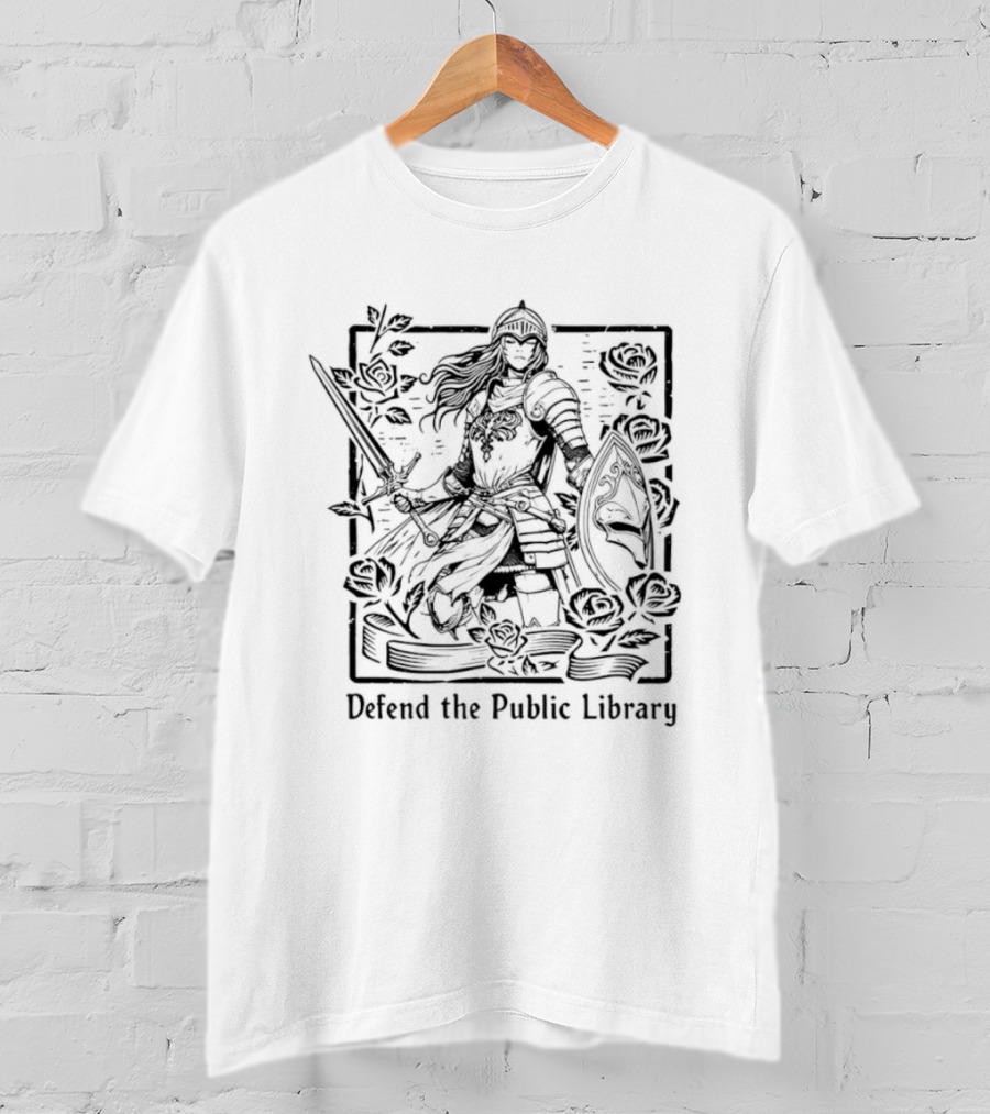 Defend The Public Library Knight With Sword And Roses T-Shirt