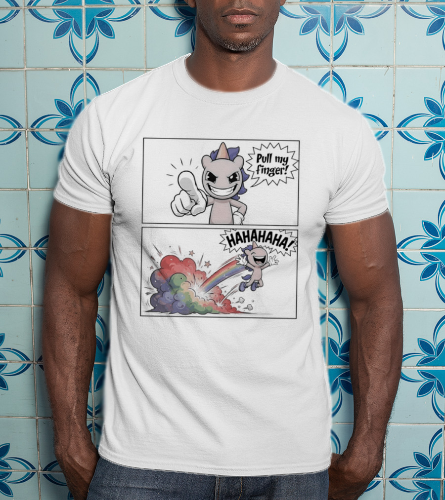 Dusty Unicorn Pull My Finger Rainbow Fart Dust T-Shirt