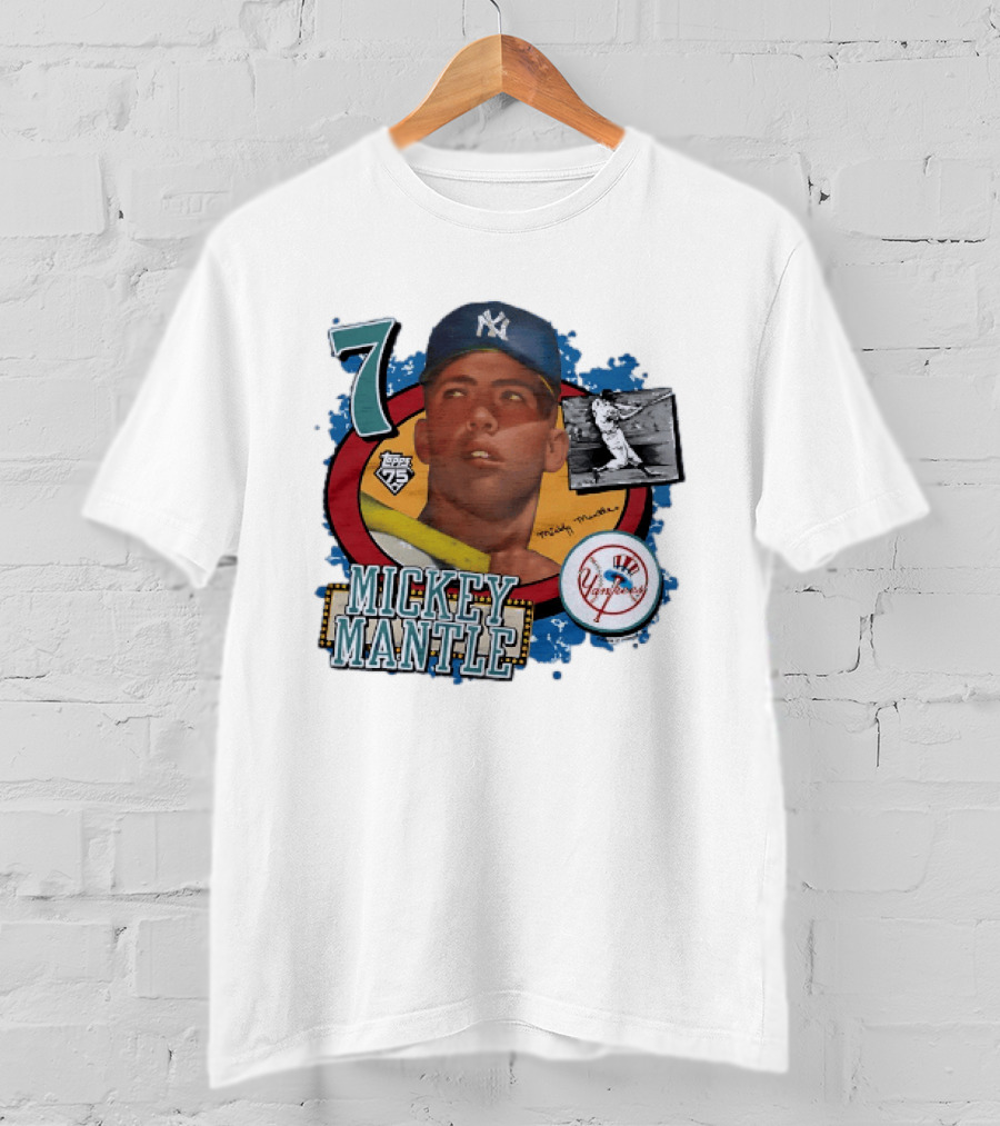 Mickey Mantle New York Yankees Topps 75 Number 7 Yankees Patch T-Shirt