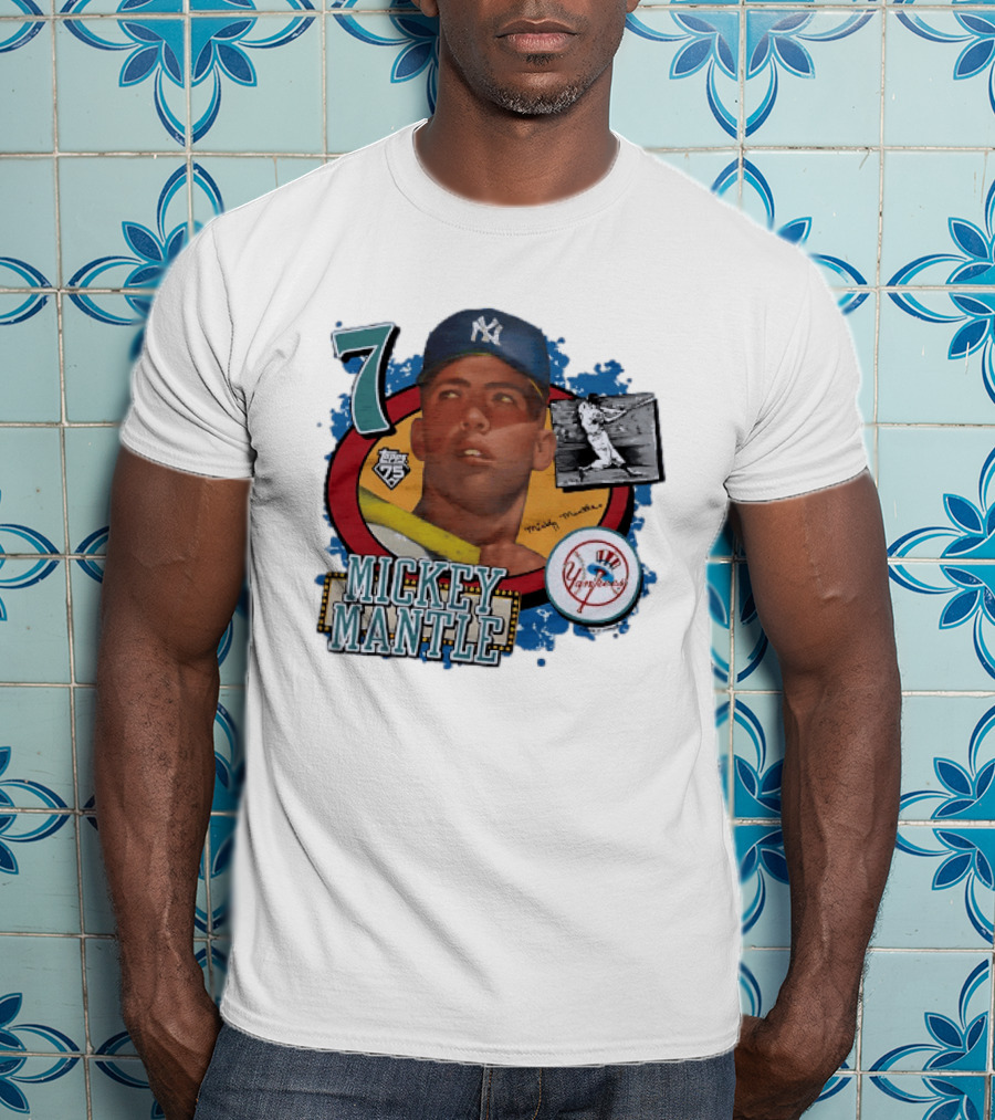 Mickey Mantle New York Yankees Topps 75 Number 7 Yankees Patch T-Shirt