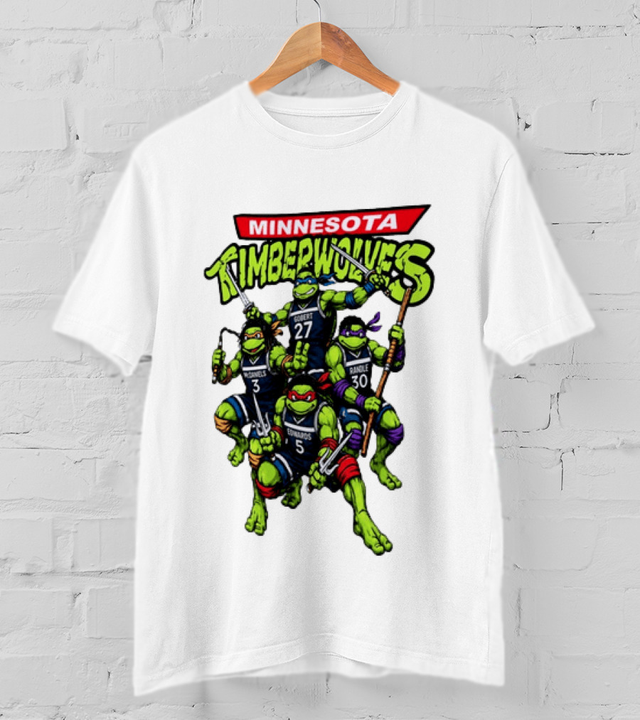 Minnesota Timberwolves Ninja Turtles Crossover Edwards Gobert Randle McDaniels T-Shirt