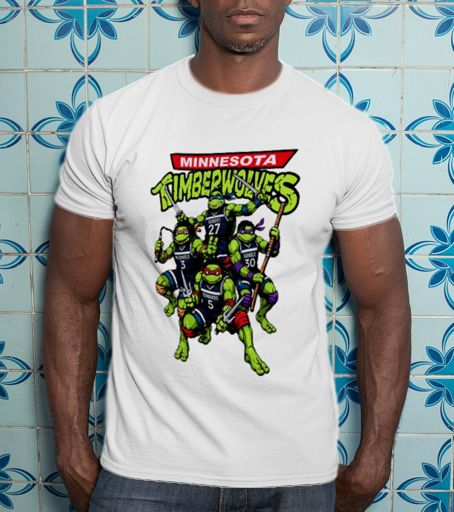 Minnesota Timberwolves Ninja Turtles Crossover Edwards Gobert Randle McDaniels T-Shirt