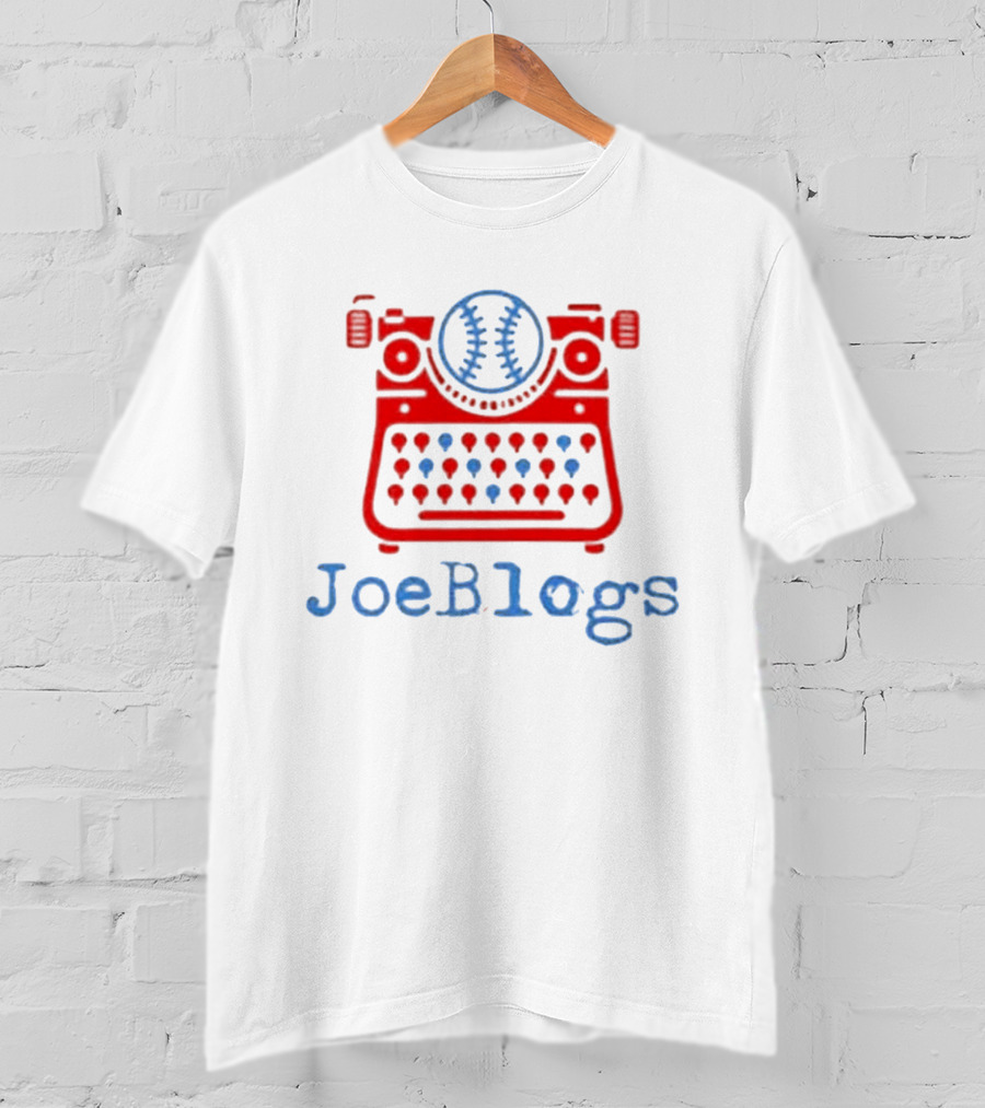 Red White And Blue JoeBlogs Typewriter With Baseball T-Shirt
