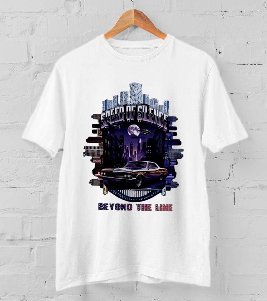Speed Of Silence Cityscape Classic Car Moonlight Beyond The Line T-Shirt