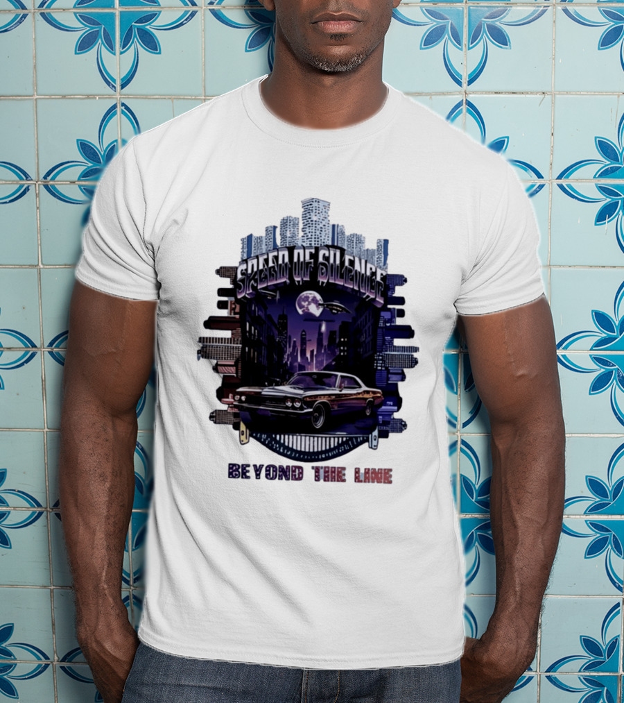 Speed Of Silence Cityscape Classic Car Moonlight Beyond The Line T-Shirt