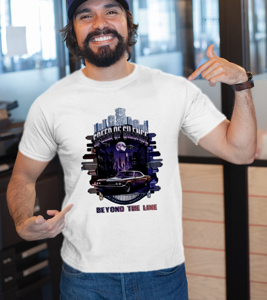 Speed Of Silence Cityscape Classic Car Moonlight Beyond The Line T-Shirt