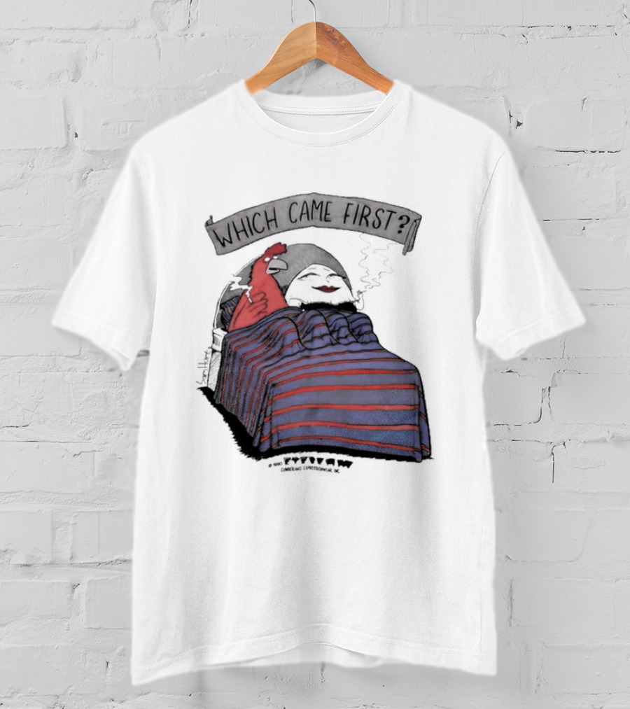 Which Came First The Chicken Or The Egg Striped Bed Scene T-Shirt
