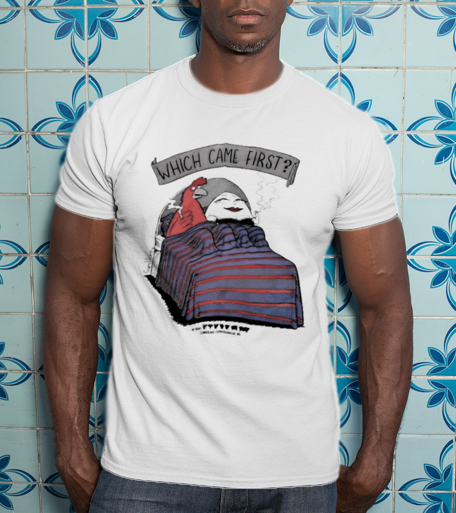 Which Came First The Chicken Or The Egg Striped Bed Scene T-Shirt