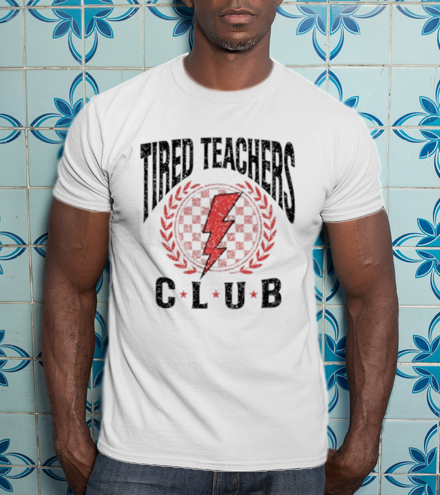 Tired Teachers Club Lightning Bolt Laurel Wreath T-Shirt